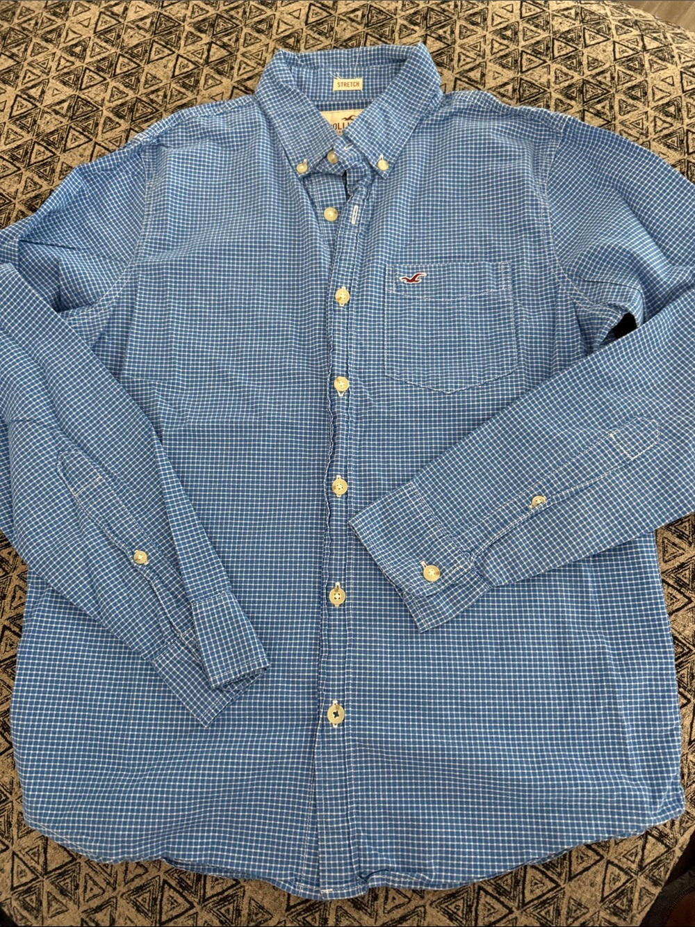 Hollister Light Blue Micro-Check Button-Down Shirt